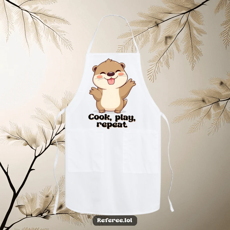 Funny Otter Apron showing a cheerful otter with a wide grin, ready to help in the kitchen with playful enthusiasm.