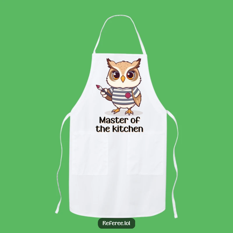 Funny Owl Chef Apron: Wise Bird in Jersey with Pointer, Kitchen Gift