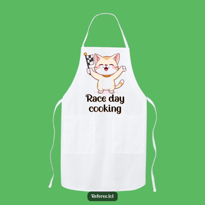 Funny Racing Cat Apron: Cook Up a Winning Meal!