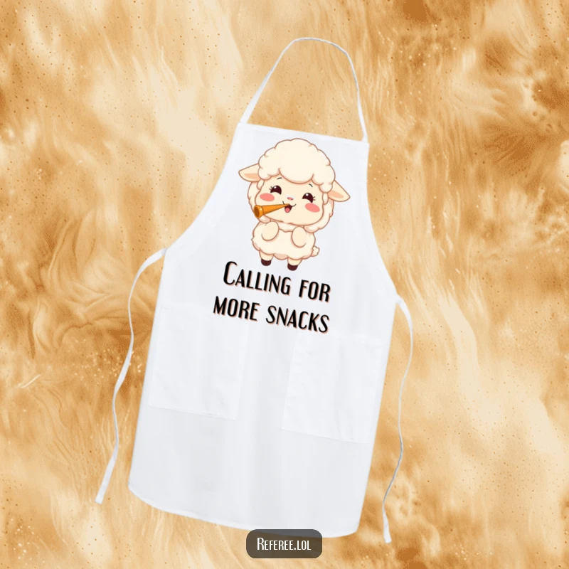 Funny apron with a joyful sheep blowing a loud whistle, adding a fun element to kitchen tasks.
