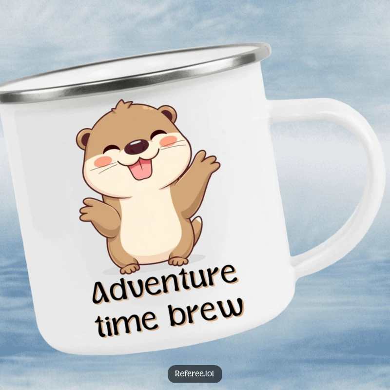 Funny Otter Camping Mug featuring a cheerful otter with a wide grin, designed for outdoor fun and a dose of humor.