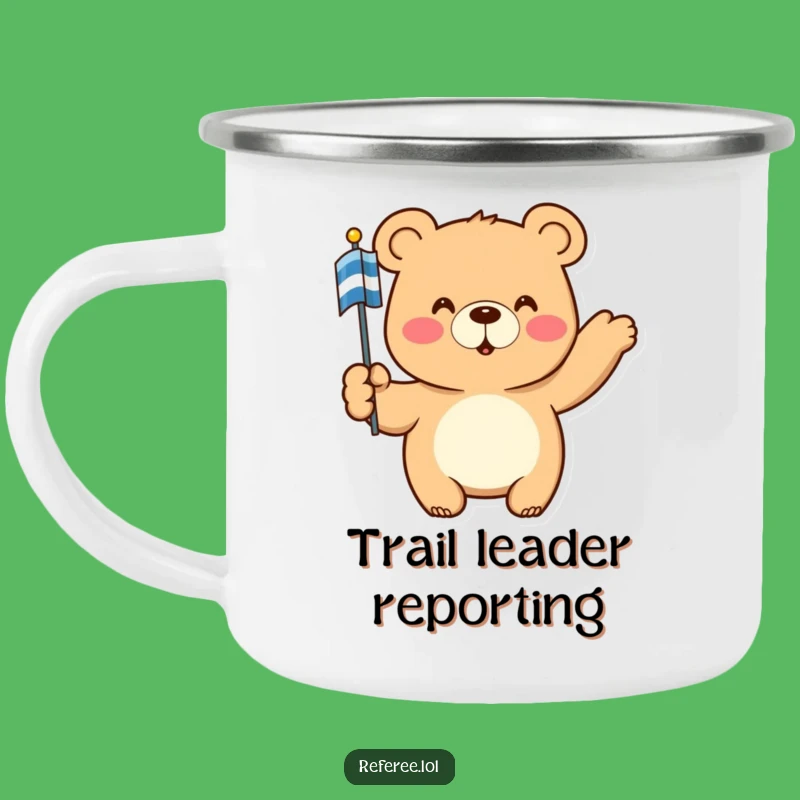 Funny Bear Camping Mug: Authoritative Pointing Bear with Flag for Outdoor Adventures