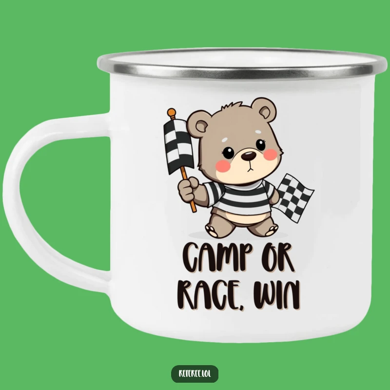 Funny Bear Race Flag Camping Mug: Rugged and Determined, A Bear Gift for Outdoor Races!