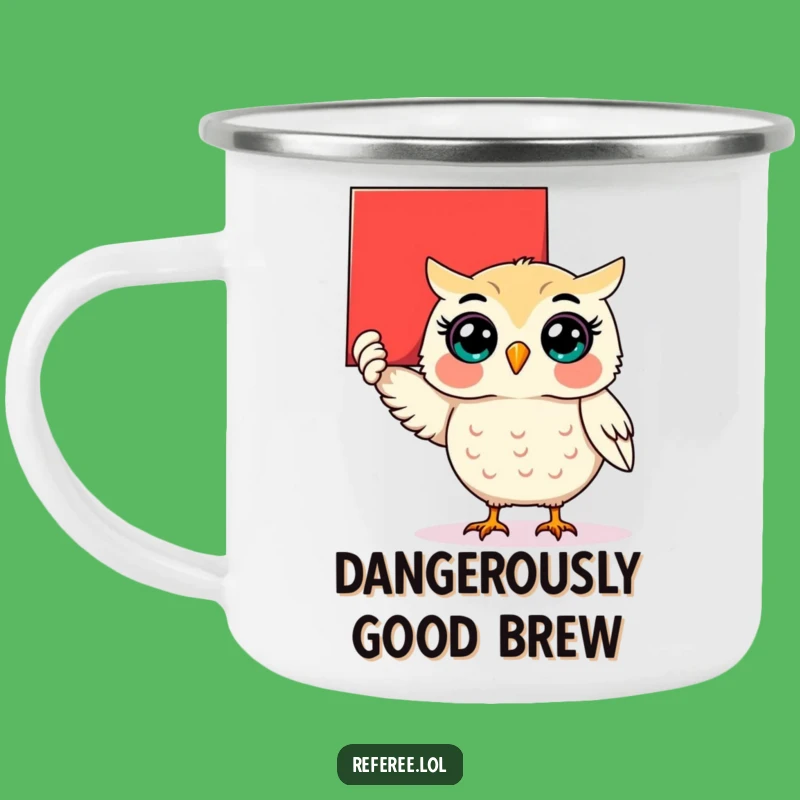Funny Owl Red Card Camping Mug: Adventure with a Warning!