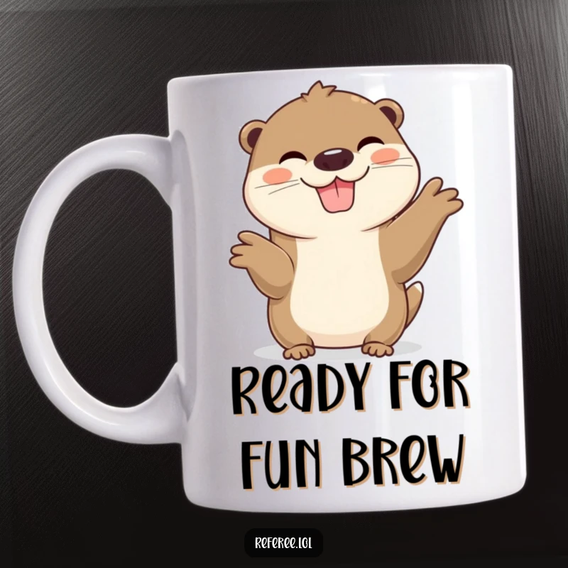 Funny Otter Mug featuring a cheerful otter with a wide, infectious grin, joyfully signaling for playtime and fun.