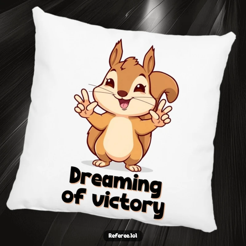 Funny pillow featuring a delighted squirrel giving precise touchdown signals, offering comfort with a humorous sports theme.