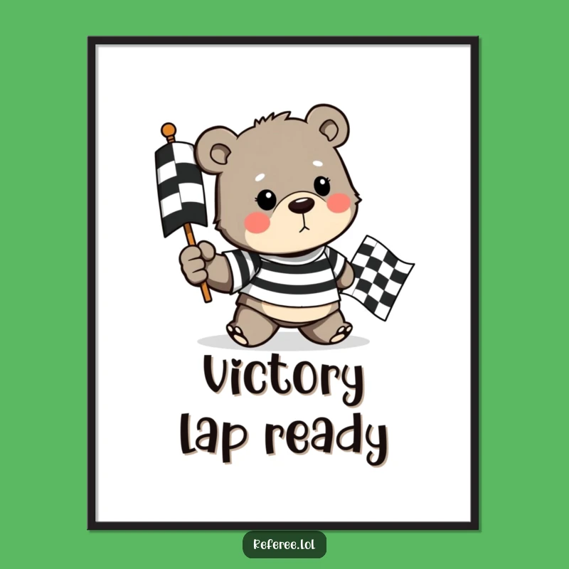 Funny Bear Race Flag Digital Art Print: Instant Determined Bear Gift for Victory Decor!