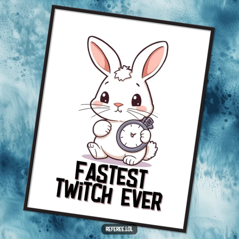 Funny bunny intently checking a stopwatch, ready for action, as a downloadable funny digital art print.