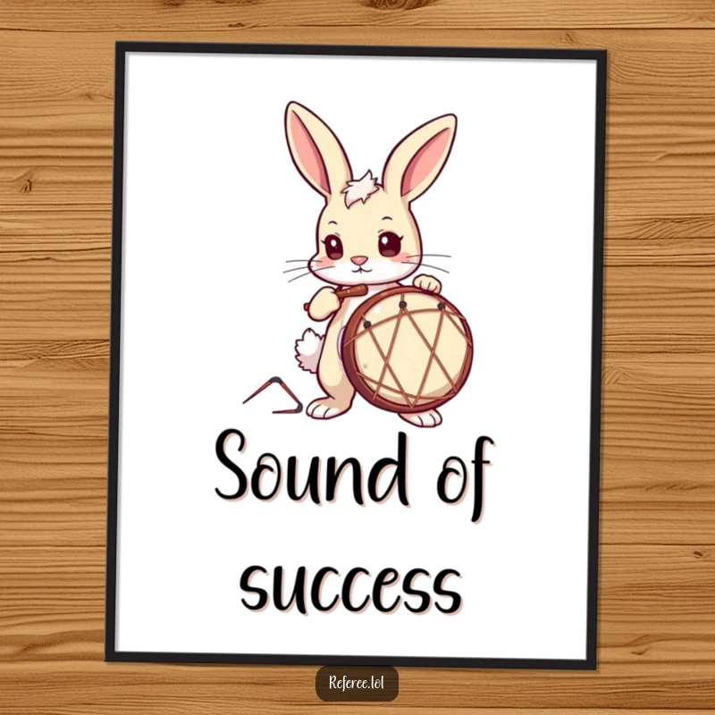 Funny Digital Art Print of a curious bunny with a determined expression, energetically drumming, a symbol of musical joy.