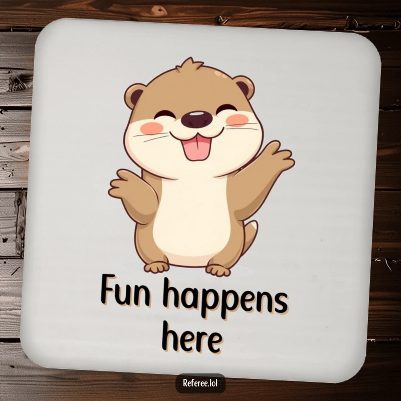 Funny Otter Coaster featuring a cheerful otter with a wide grin, protecting surfaces with playful charm.