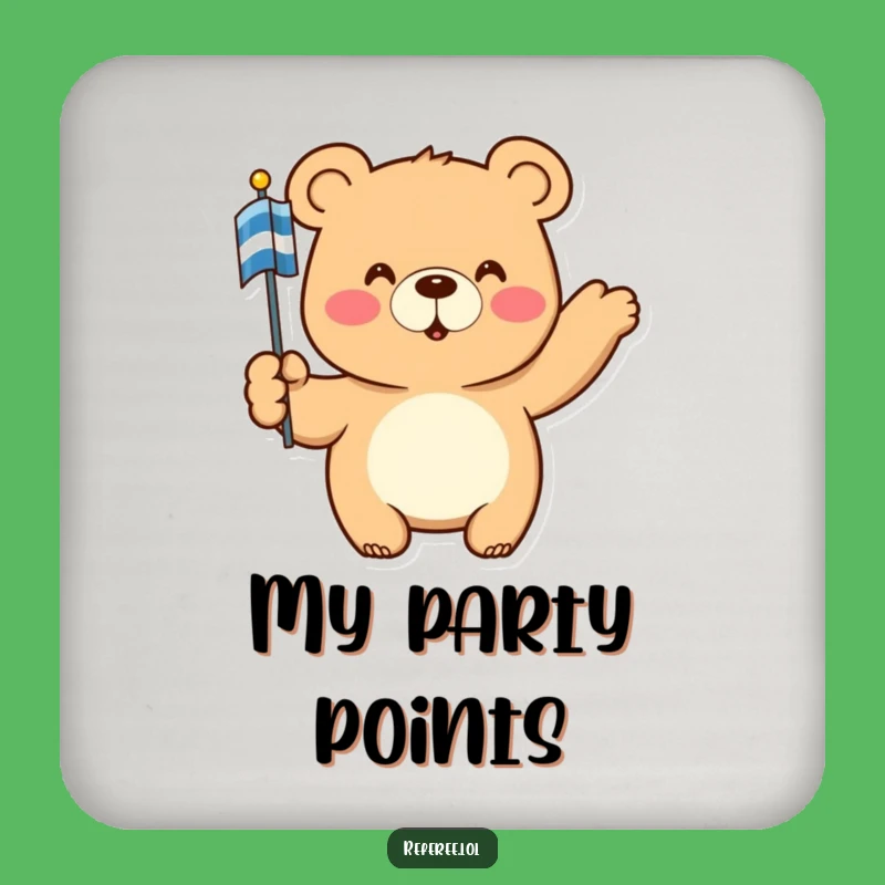 Funny Bear Coaster: Protect Surfaces with a Pointing, Flag-Holding Bear