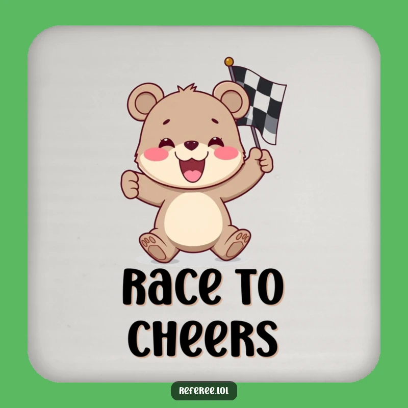 Funny Bear Cub Checkered Flag Coasters - Protect Surfaces with Humor!