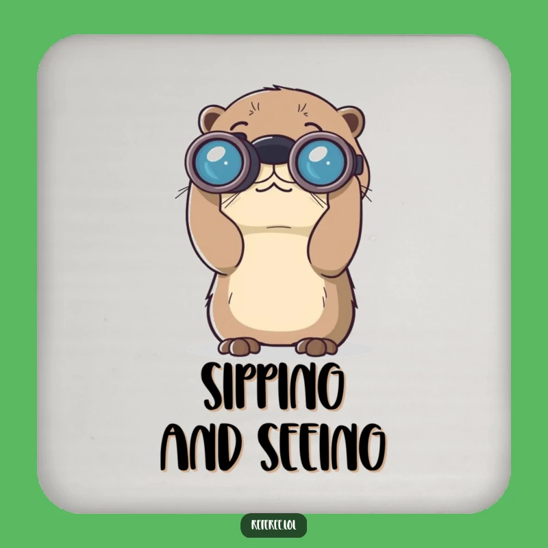 Funny Curious Otter Binoculars Coaster - Protect Surfaces with Whimsical Humor