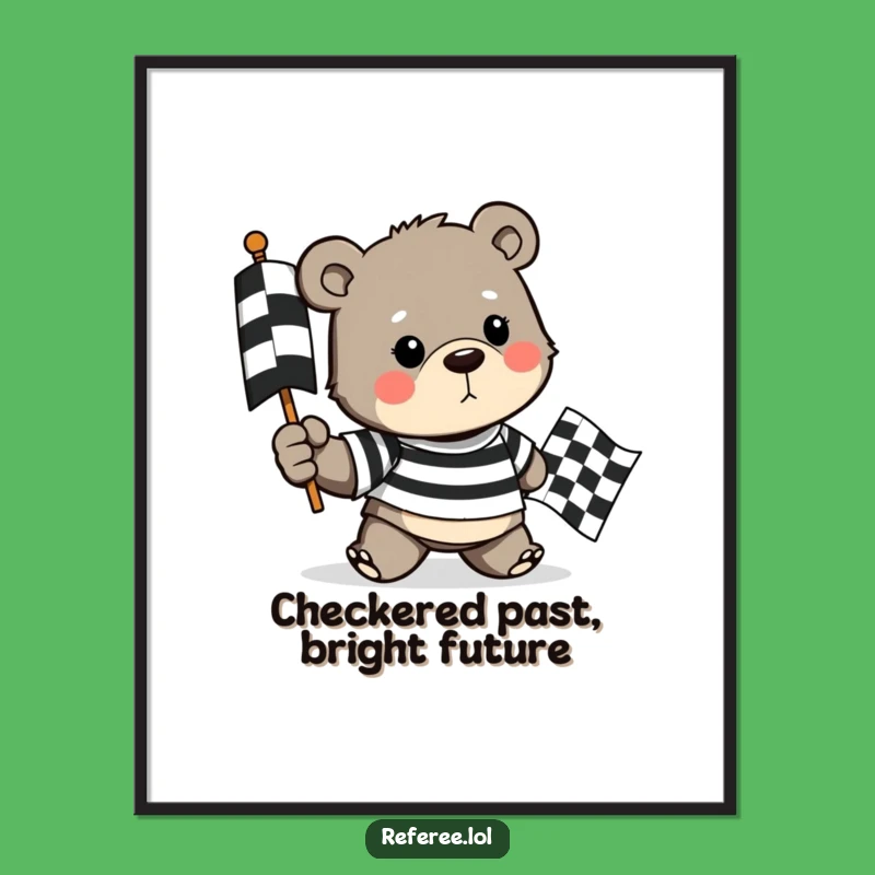 Funny Bear Race Flag Poster: Dynamic Wall Art, A Determined Bear Gift for Racing Fans!
