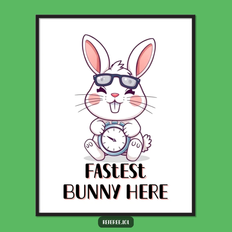 Funny Rabbit Stopwatch Poster - Energetic Art, Determined Look, Hilarious Decor Gift