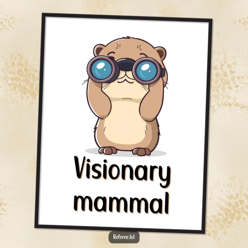 Funny poster showing a curious otter intently looking through oversized binoculars into the distance. Whimsical wall art and a great funny gift.