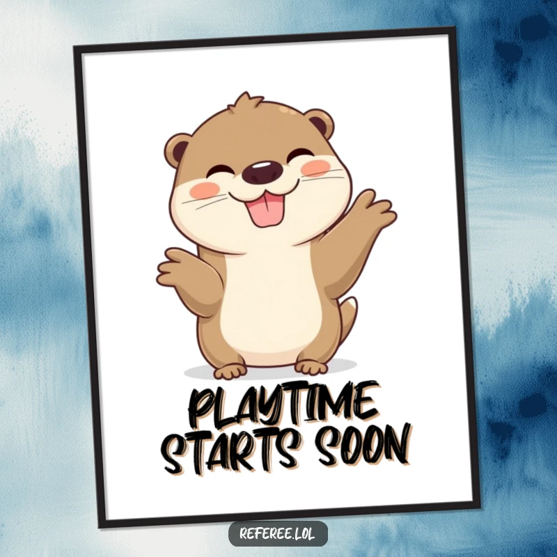 Funny Otter Poster showcasing a cheerful otter with a wide, happy grin, radiating pure joy and playful vibes.