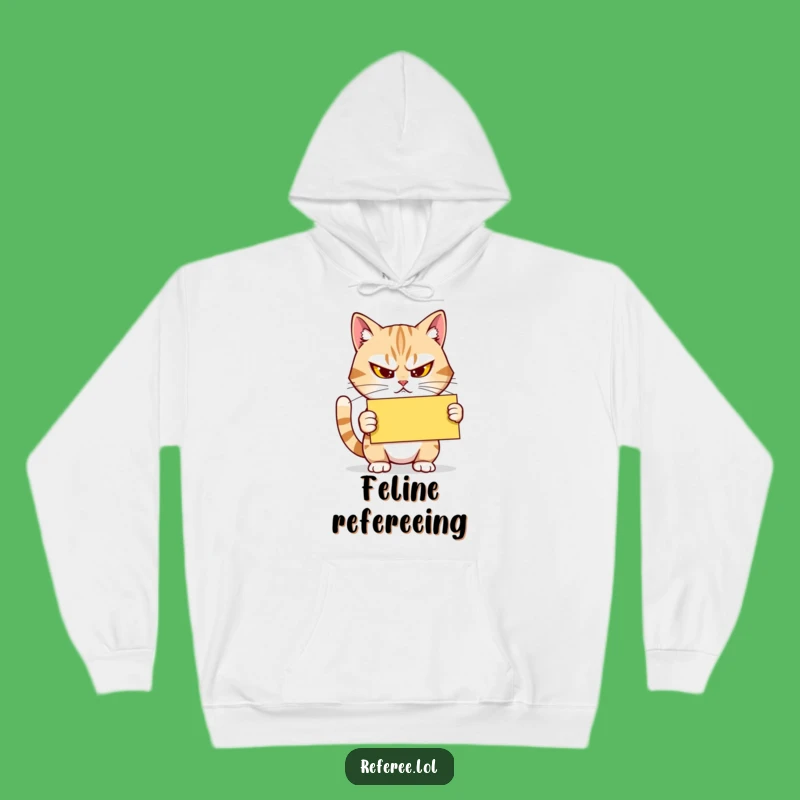 Funny Cat Hoodie: Cozy Ref Duty with Yellow Card, Perfect Humorous Gift
