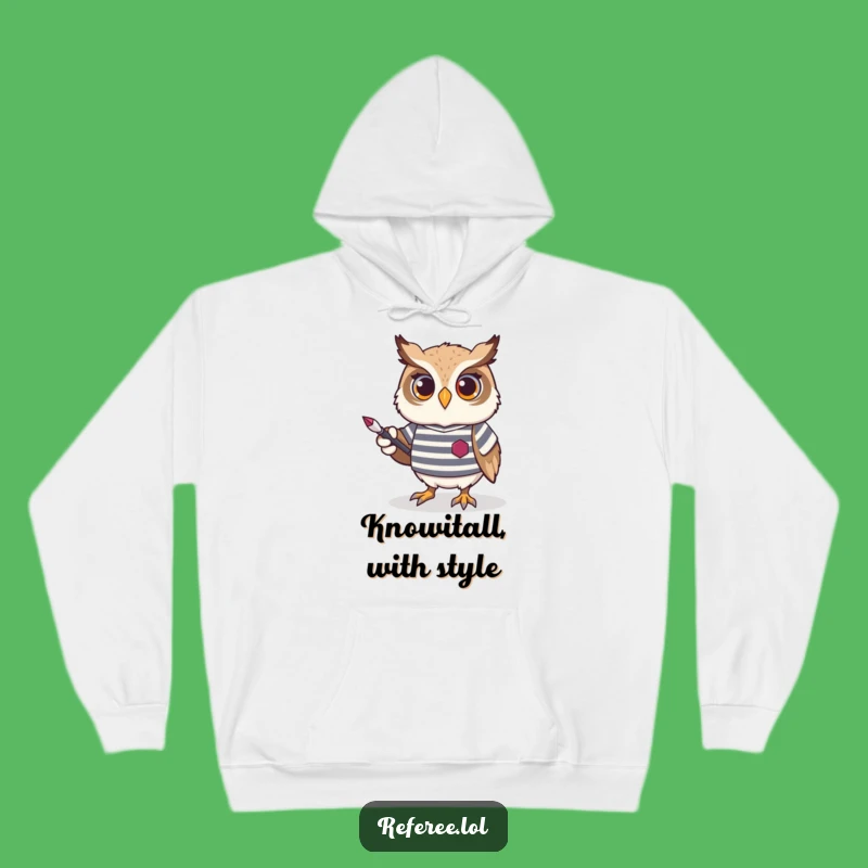 Funny Owl Hoodie: Cozy Scholar in Striped Jersey with Pointer, Ideal Gift