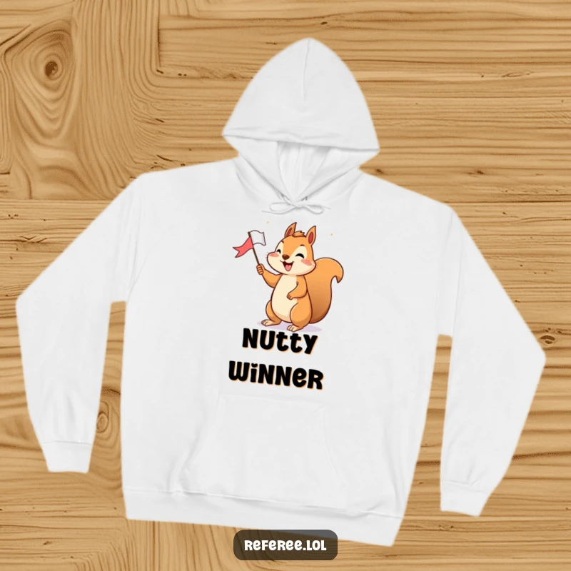 Funny Hoodie: A cheerful squirrel holds a tiny flag, happily signaling victory, perfect for cozy celebrations and warm feelings.