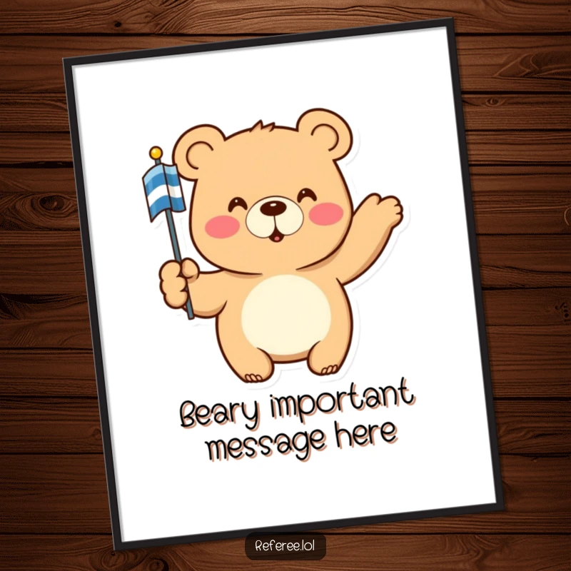 Funny Free Printable Wall Art: Bear with Striped Flag Pointing Authoritatively, Hilarious Decor!