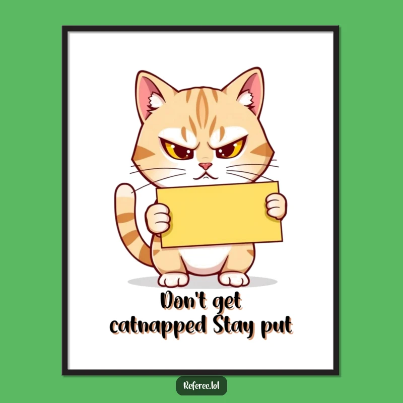 Funny Free Printable Wall Art: Determined Cat Holding Yellow Card, Downloadable Art!
