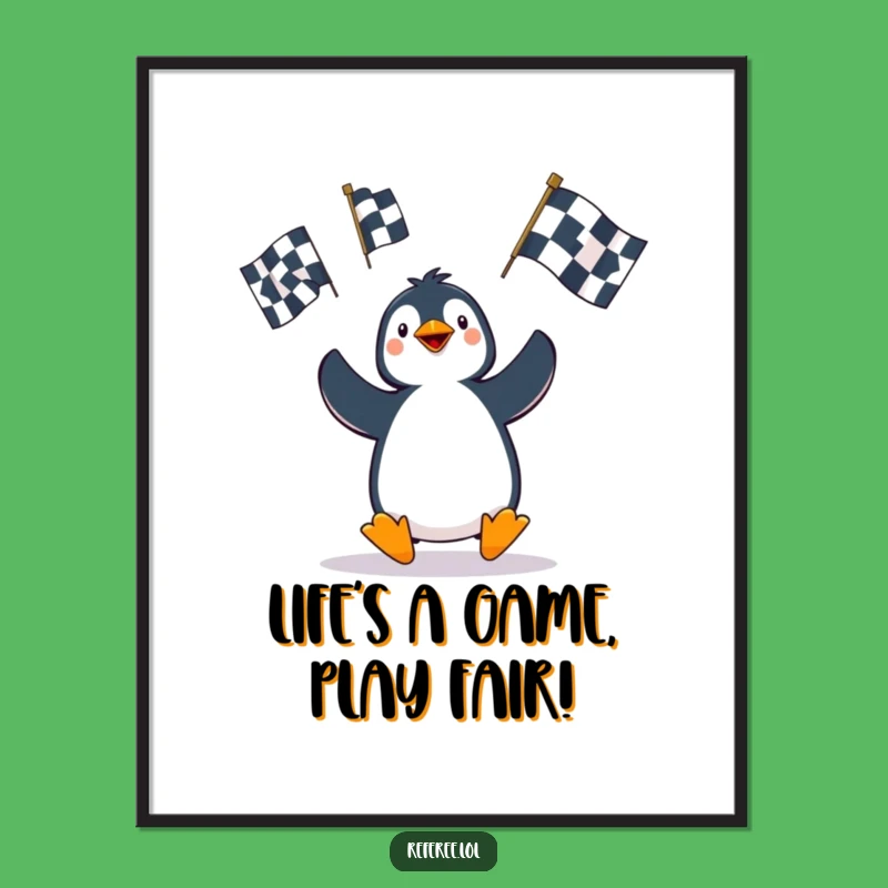 Free Printable Penguin Art: Hilarious Juggling Penalty Flags Downloadable Wall Decor