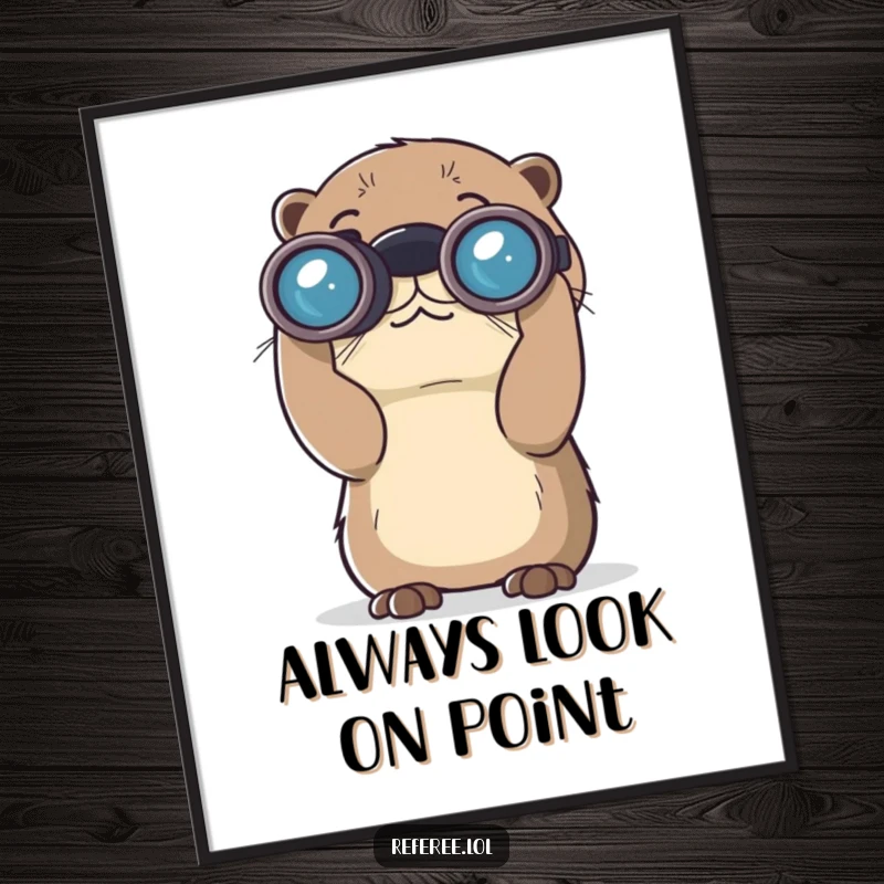 Funny Free Printable Wall Art showing a curious otter intently peering through oversized binoculars into the distance.