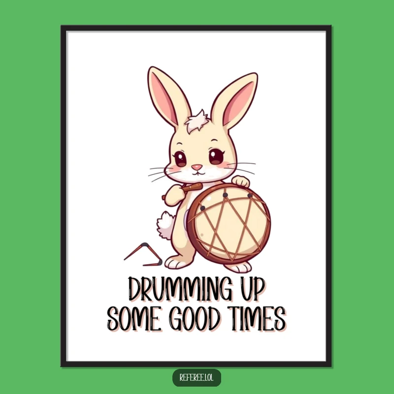 Free Printable Wall Art: Determined Bunny Drummer Funny Downloadable Art Gift!