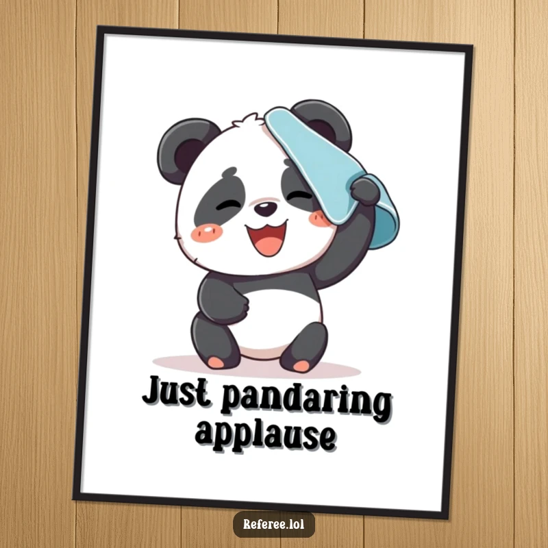 Funny Free Printable Wall Art: Giggling panda wiping sweat from brow with a towel, looking proud of its accomplishment.