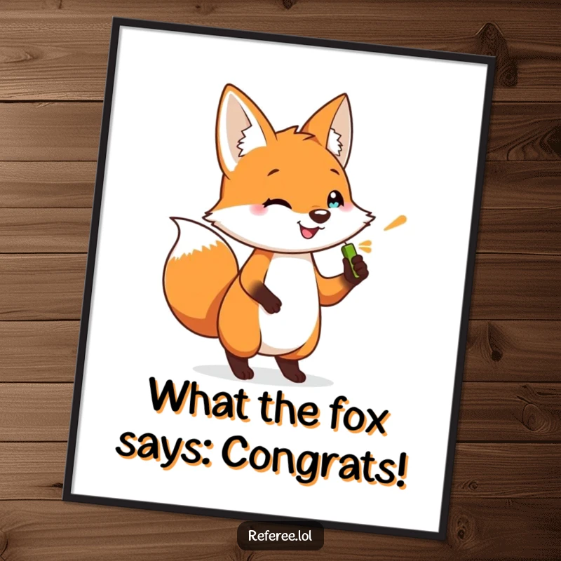 Funny Free Printable Wall Art: Happy fox tapping foot impatiently, holding a whistle, looking ready to start something exciting.