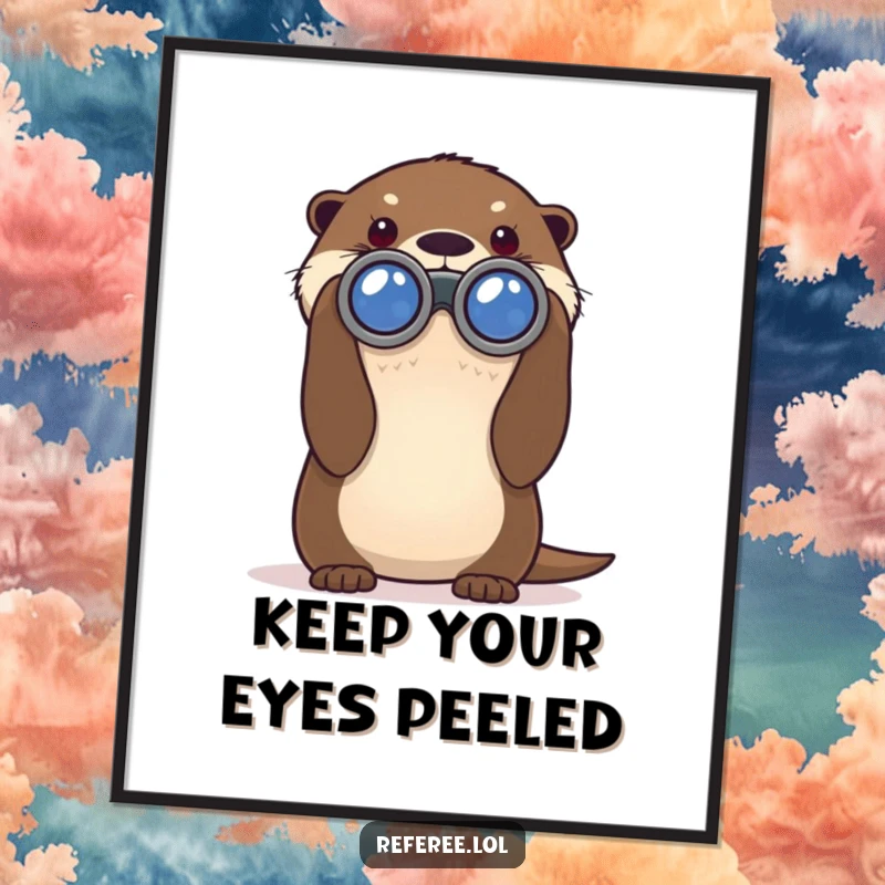 Funny Free Printable Wall Art: A curious otter is focused, peering through comically oversized binoculars into the distance.