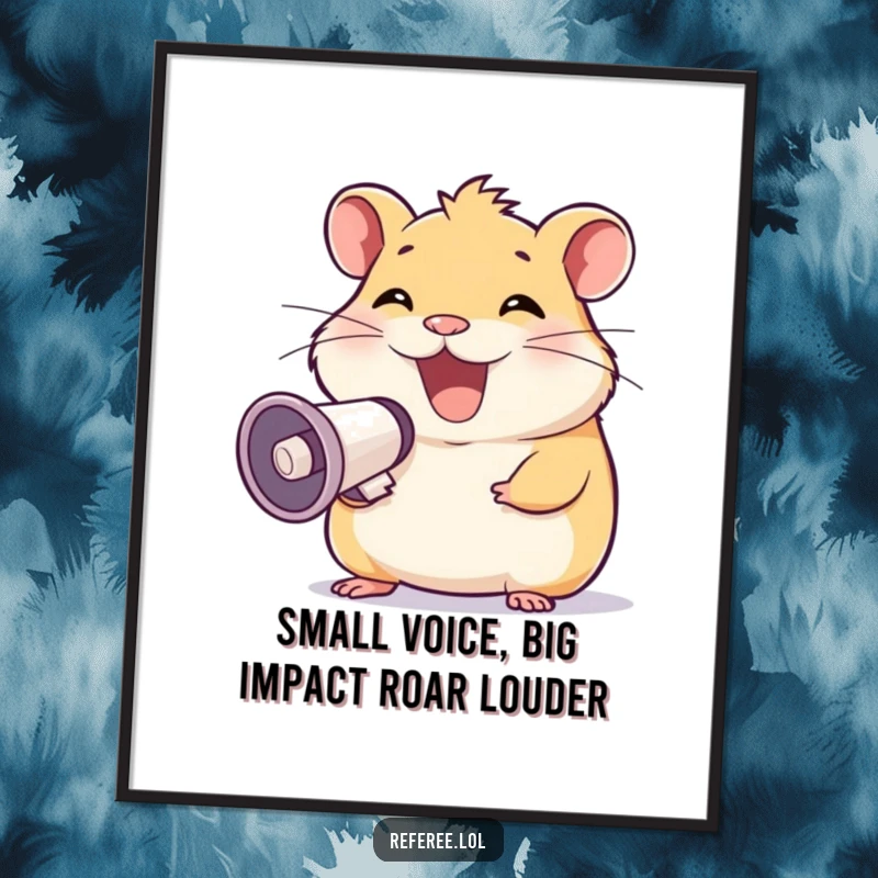Funny Free Printable Wall Art: A happy hamster with a massive grin loudly broadcasts its message through a red megaphone.