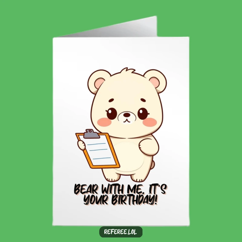 Free Printable Birthday Card: Funny Bear with Clipboard, Odd Questions, Hilarious Downloadable Gift!