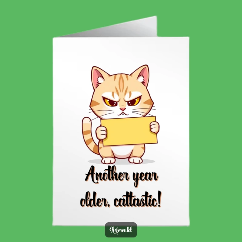 Free Printable Birthday Card: Determined Cat Holding Up Your Party Warning!