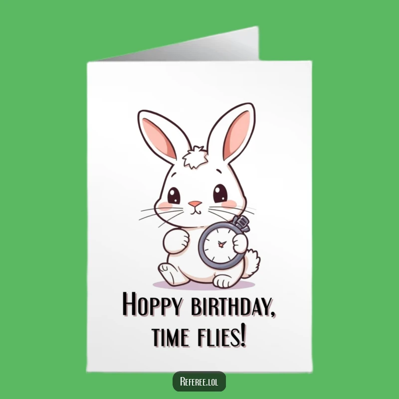 Free Printable Funny Bunny Birthday Card - Focused Stopwatch Surprise Downloadable Gift