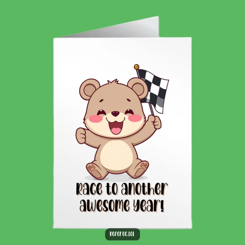 Free Printable Birthday Card: Funny Bear Cub Race Flag, Cheerful Downloadable Gift