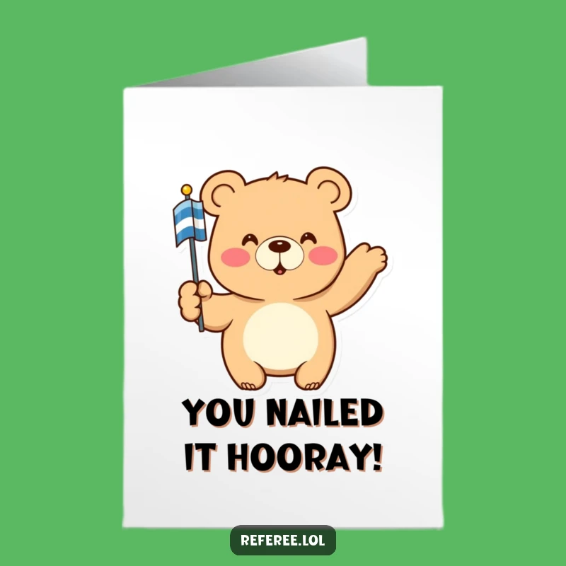 Free Printable Congrats Card: Boss Bear Waving Flag for Your Big Win!