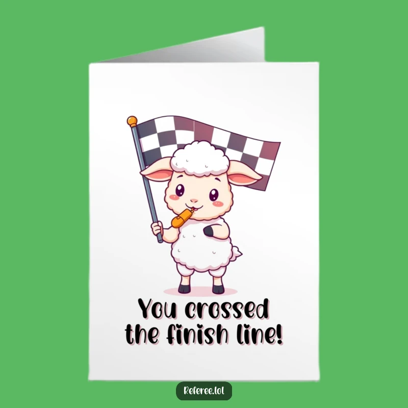 Free Printable Congrats Card: Kawaii Sheep Victory Whistle, Humorous Downloadable Gift