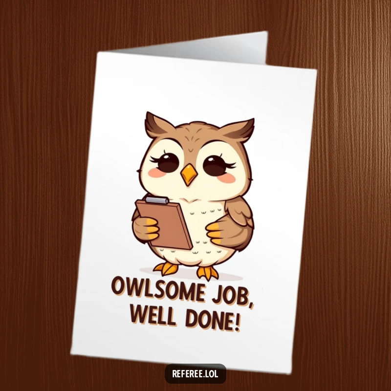 Funny Free Printable Congratulations Card with a smiling, wise owl holding a clipboard, ready to document their impressive success.