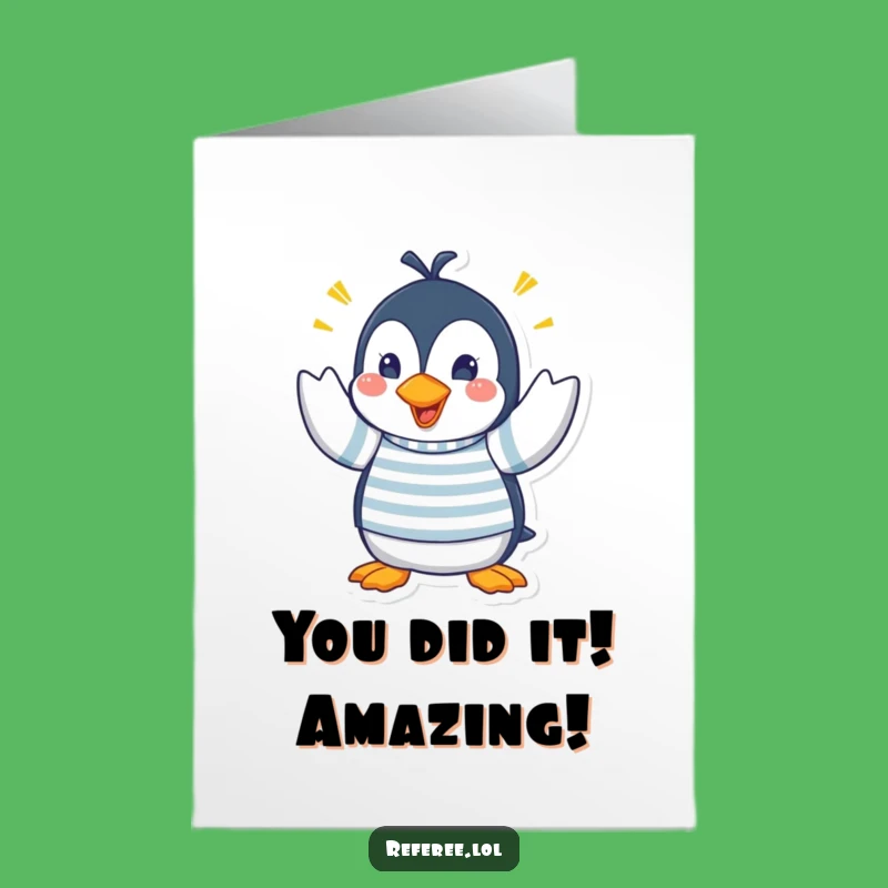 Free Printable Congrats Card: Penguin Frantic Signals Victory, Funny Downloadable Gift
