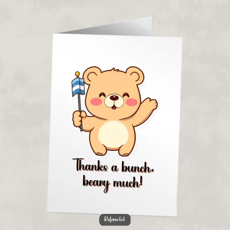 Funny Free Printable Thank You Card: Authoritative Bear with Flag Showing Gratitude!