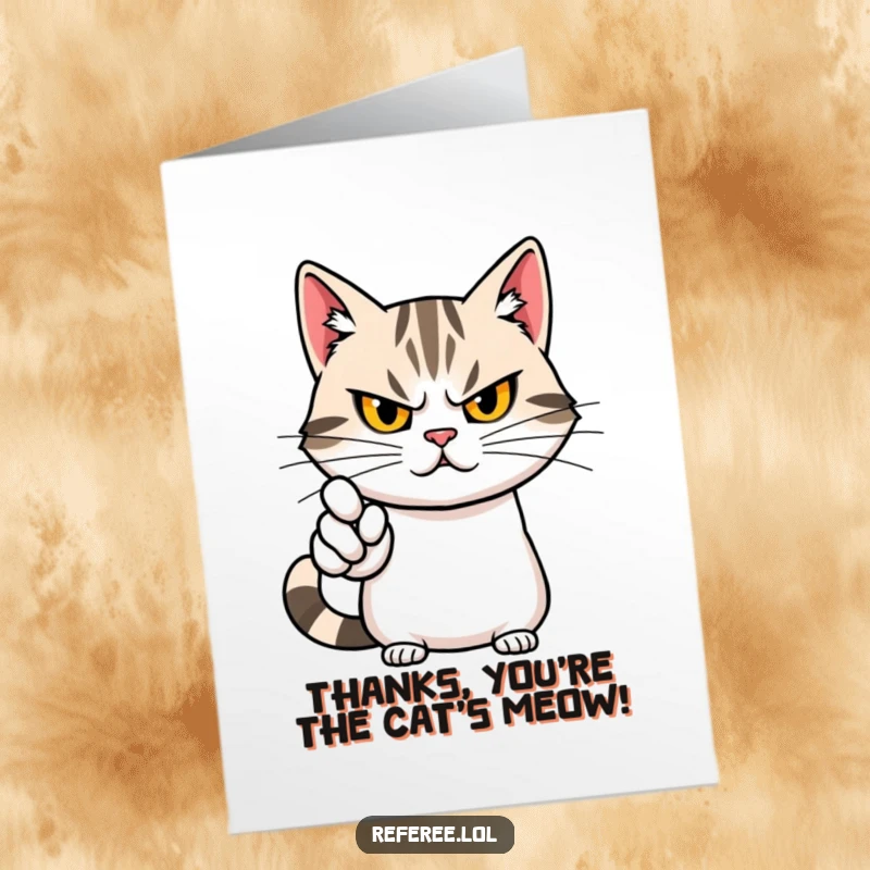 Funny Free Printable Thank You Card: A determined cute cat pointing dramatically to express thanks.