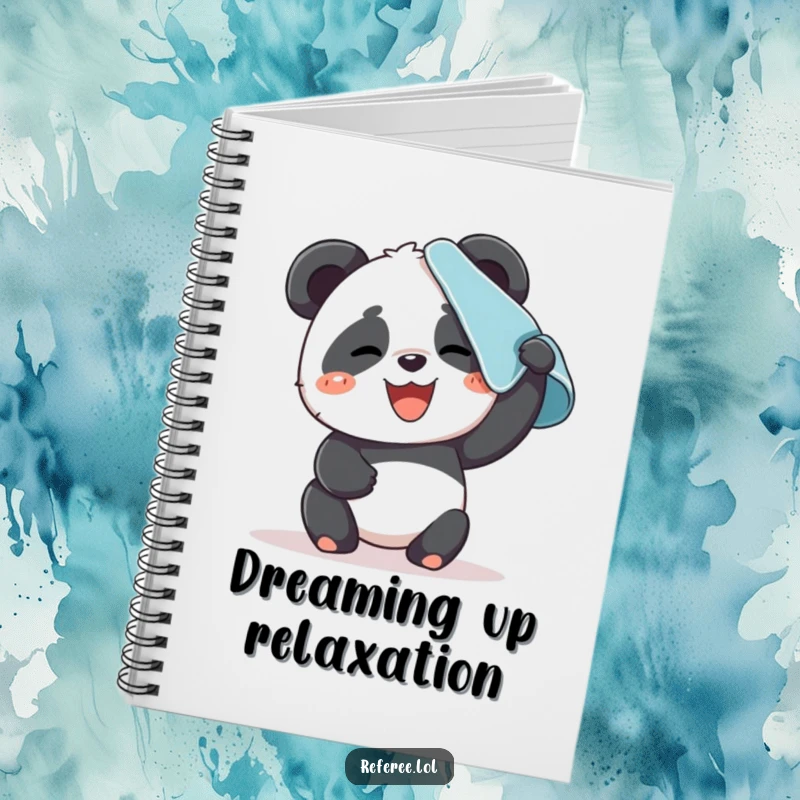 Funny notebook with a giggling panda character wiping sweat from its brow. Great for journaling.