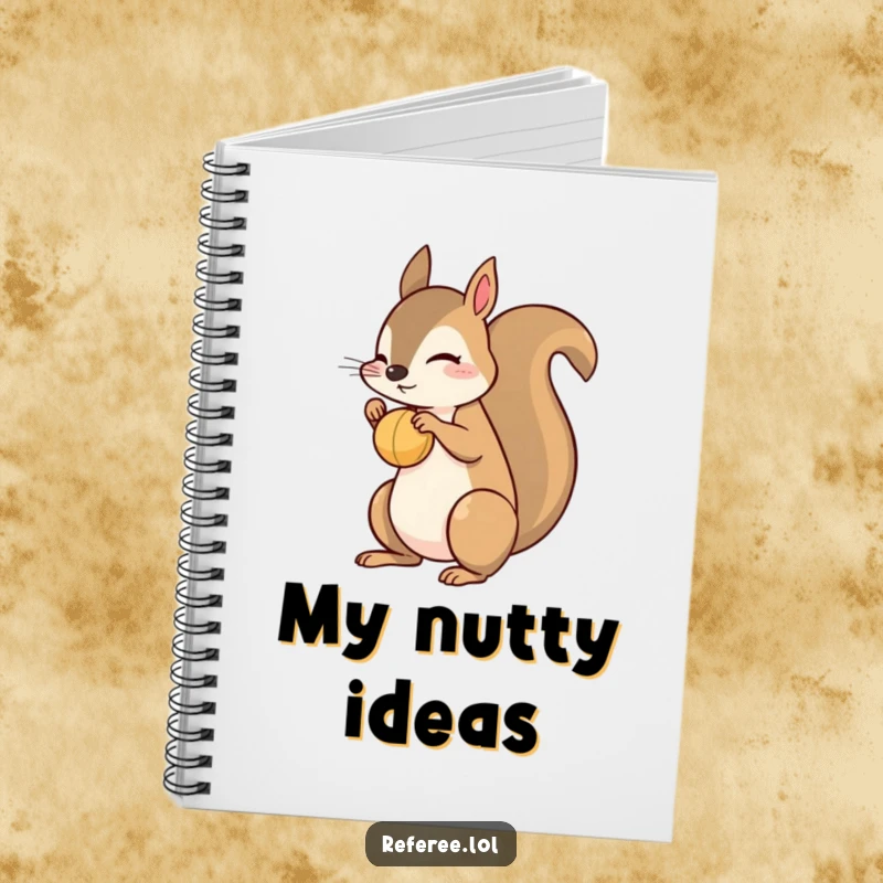 Funny squirrel notebook with a playful squirrel balancing a small ball on its nose. Ideal for notes and creative journaling.