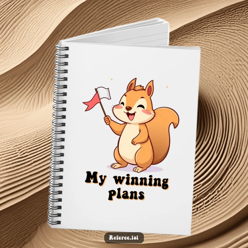 Funny Notebook: A cheerful squirrel holds a tiny flag, happily signaling victory, perfect for capturing winning thoughts and plans.