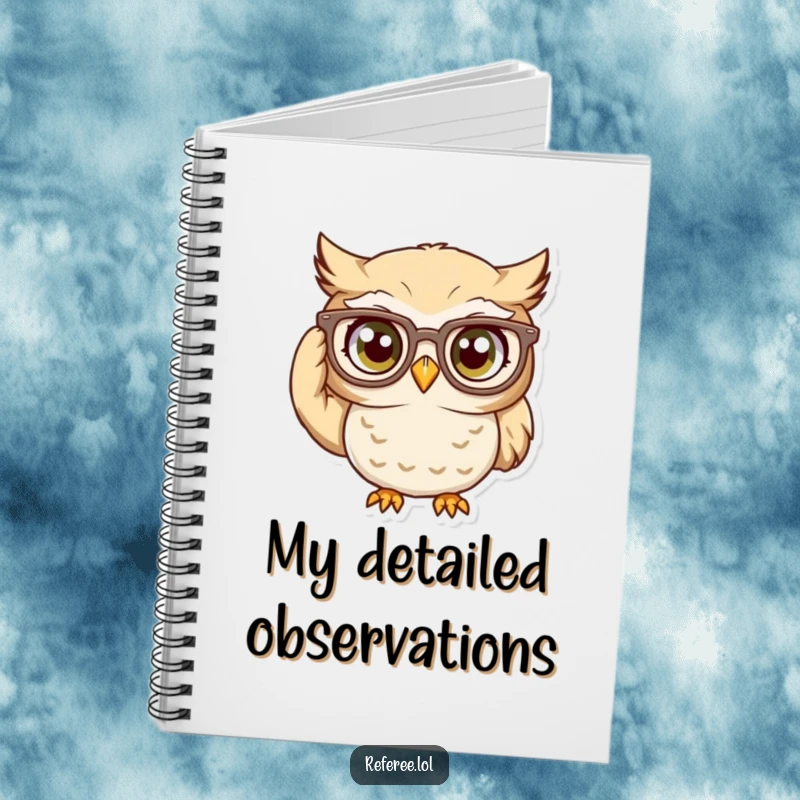 Funny Notebook: Curious owl character adjusting oversized glasses, perfect for jotting down notes with intellectual humor.