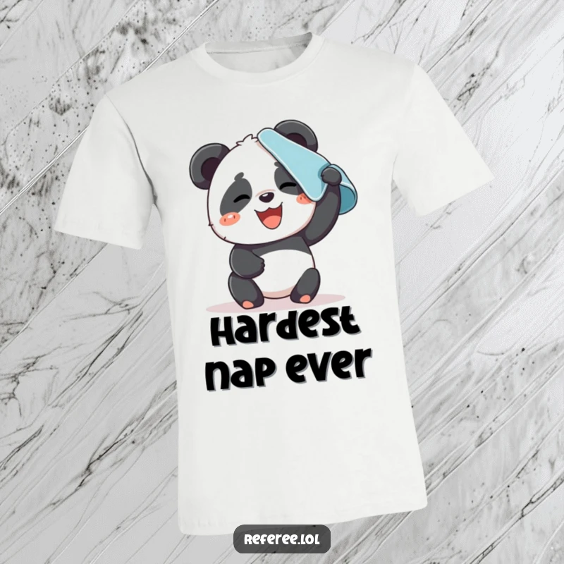 Funny t-shirt with a giggling panda wiping sweat from its brow with a towel. Great for motivated people.