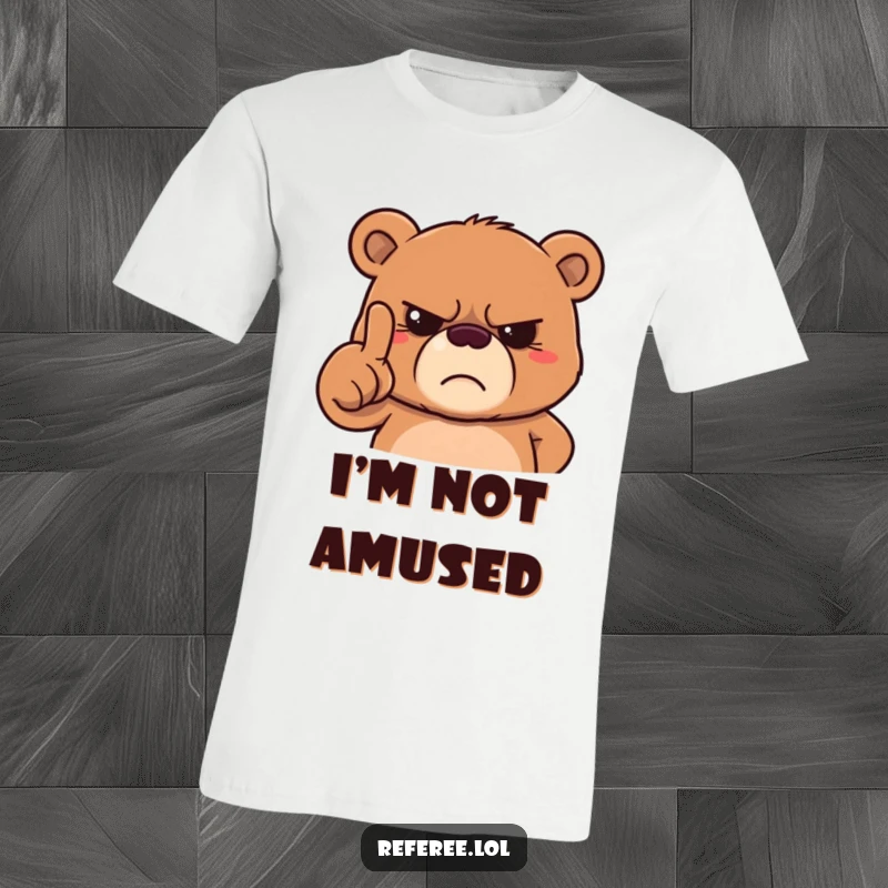 Funny grumpy bear t-shirt depicting a stern bear pointing a finger with a frown, expressing disapproval with humorous authority.