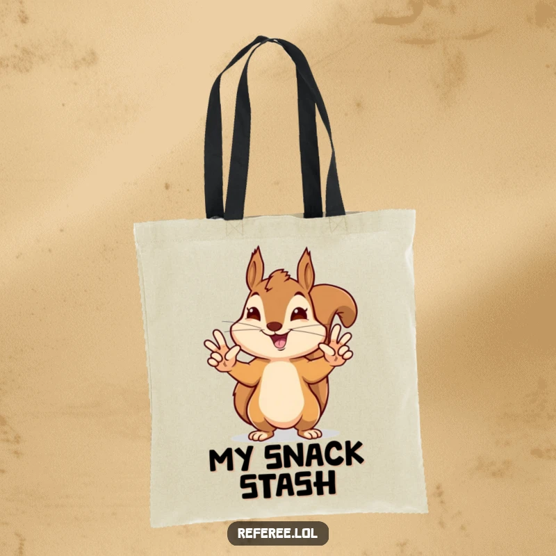 Funny tote bag featuring a delighted squirrel giving precise touchdown signals, showcasing sports enthusiasm and humorous flair.